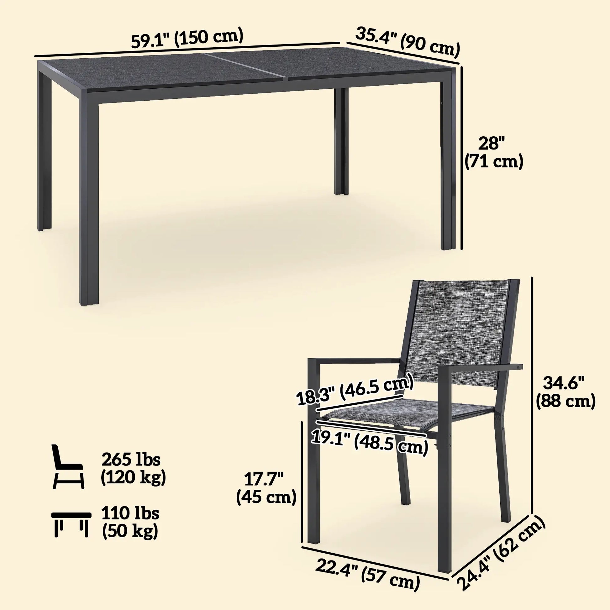 7-Piece Outdoor Dining Set, 6 Stackable Chairs, Rectangle Table, WPC Slatted Top Outdoor Dining Sets at Gallery Canada