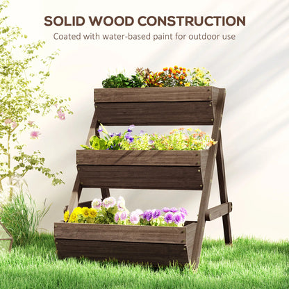 3 Tier Elevated Planter Box, Wooden Raised Garden Bed, 26" x 30" x 30", Carbonized Elevated Garden Beds at Gallery Canada