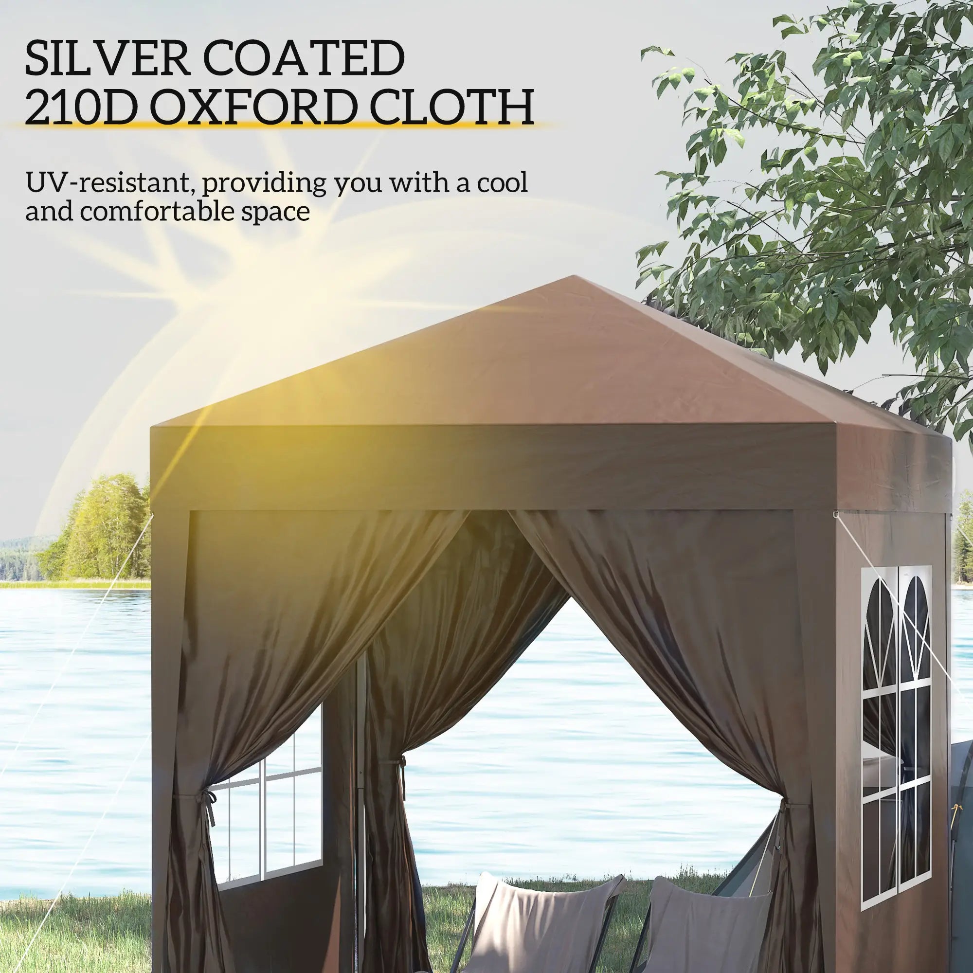 6.6'x6.6' Pop Up Canopy Tent, Instant Sun Shelter, Brown Pop Up Canopies at Gallery Canada