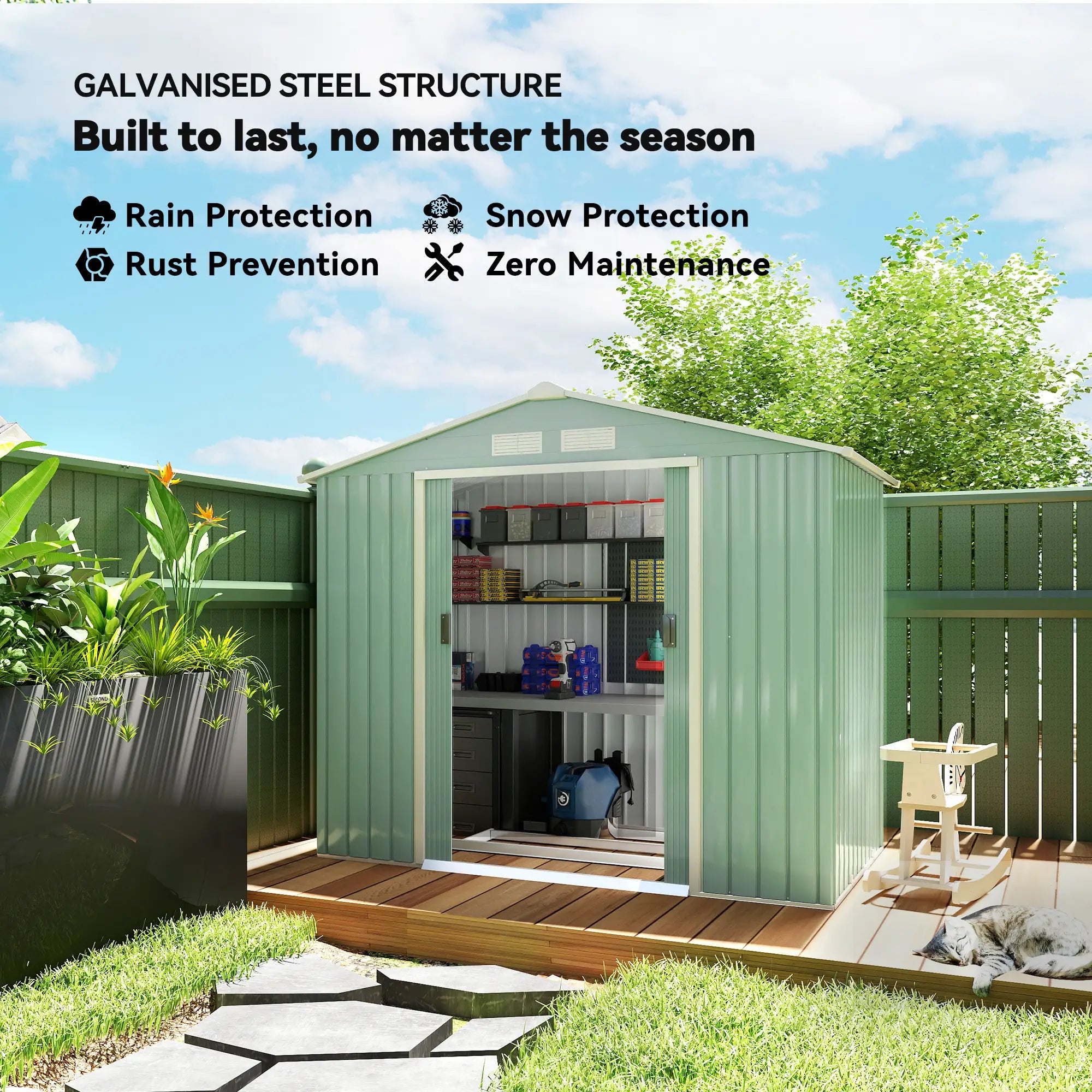 7' x 4' x 6' Garden Storage Shed, Metal Tool House, Light Green Sheds at Gallery Canada