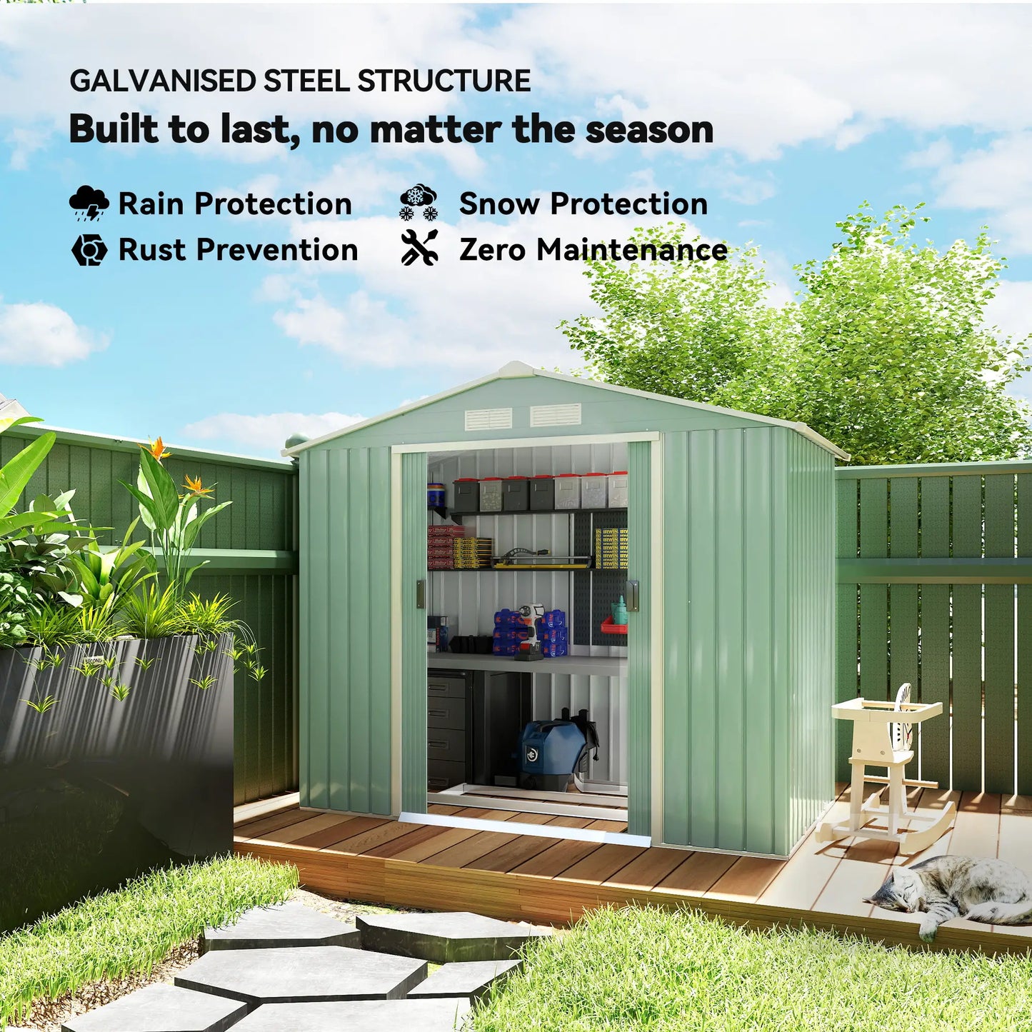 7' x 4' x 6' Garden Storage Shed, Metal Tool House, Light Green Sheds at Gallery Canada