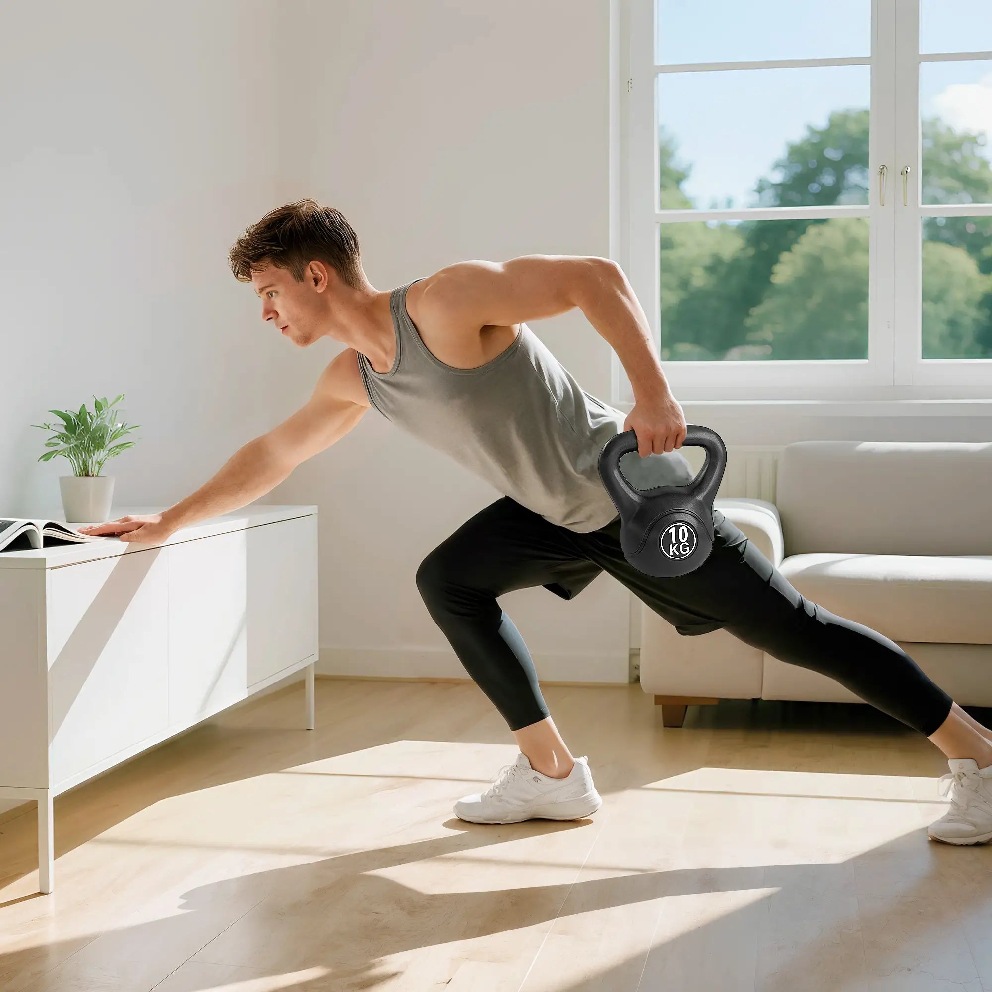 22lb Fitness Kettlebell, Plastic Exercise Weight, Sand Filled, Noise Reduction Strength Training Equipment at Gallery Canada