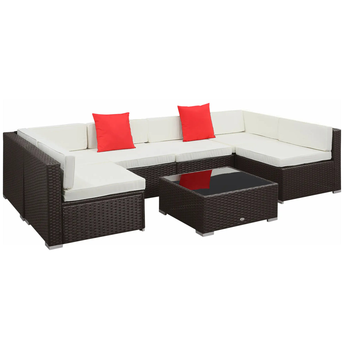 7 Piece Patio Sofa Set, Outdoor Wicker Sectional, Dark Brown & Beige, Dark Brown & Beige Patio Furniture Sets Dark Brown Rattan, Beige Fabric at Gallery Canada