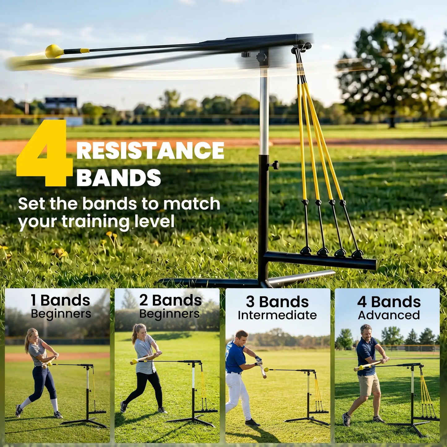 Baseball Hitting Trainer, 32.7"-43.3" Adjustable, with Bands & Bag