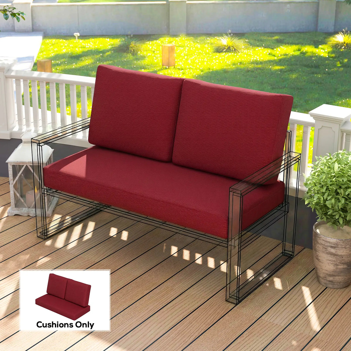 2 Seater 5" Thick Outdoor Seat Cushions, 7" Backrest, Wine Red Patio Chair Cushions at Gallery Canada
