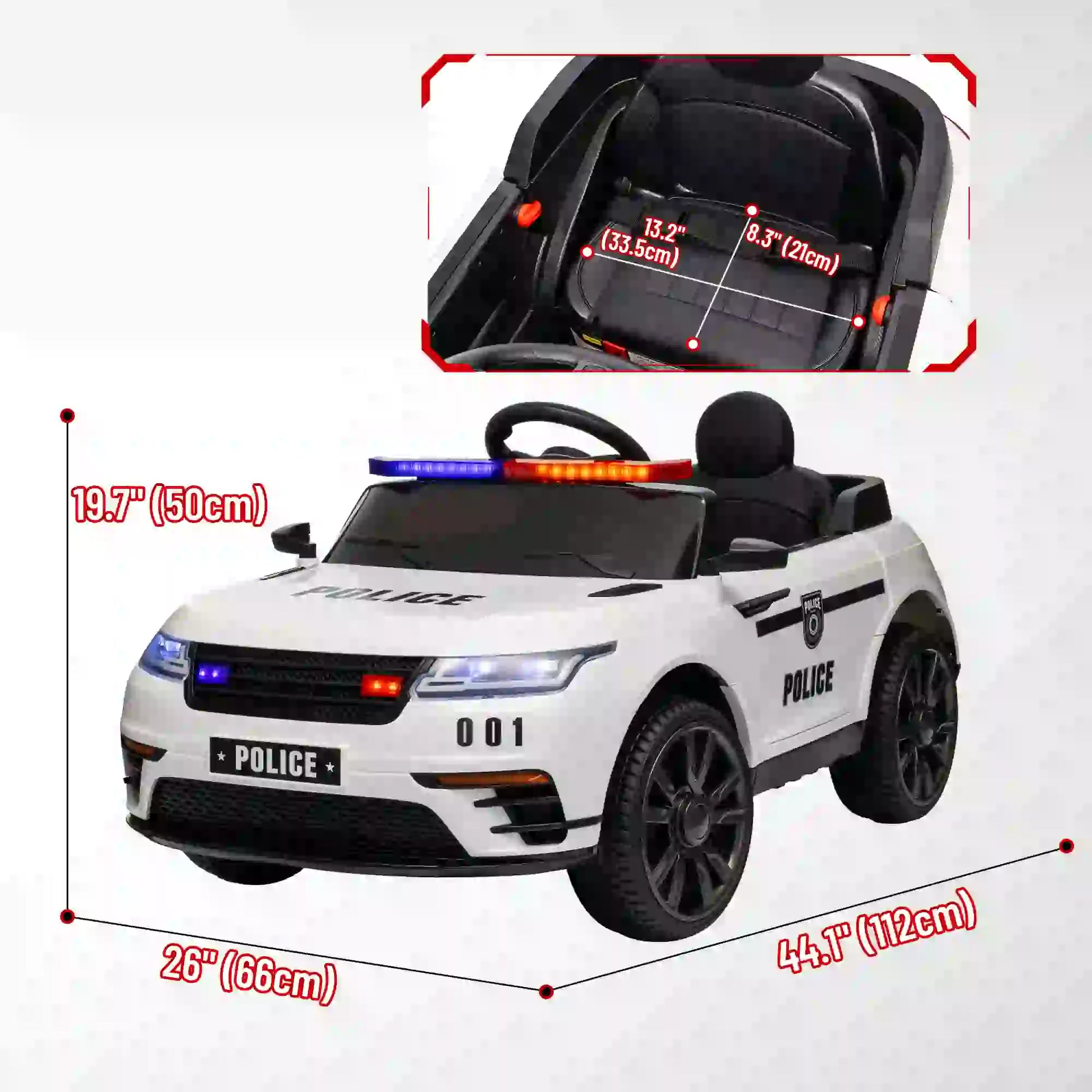 12V Kids Electric Police Car, Remote Control, White Electric Toy Cars at Gallery Canada