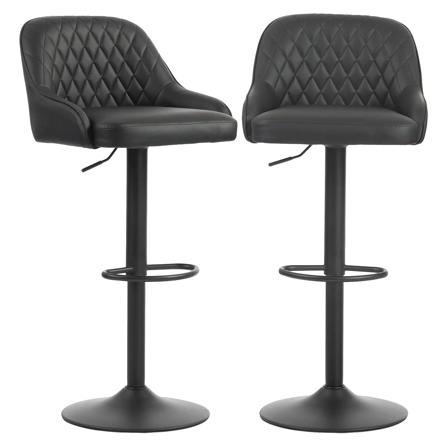 Adjustable Swivel Bar Stools With Backrest, Set Of 2, Black