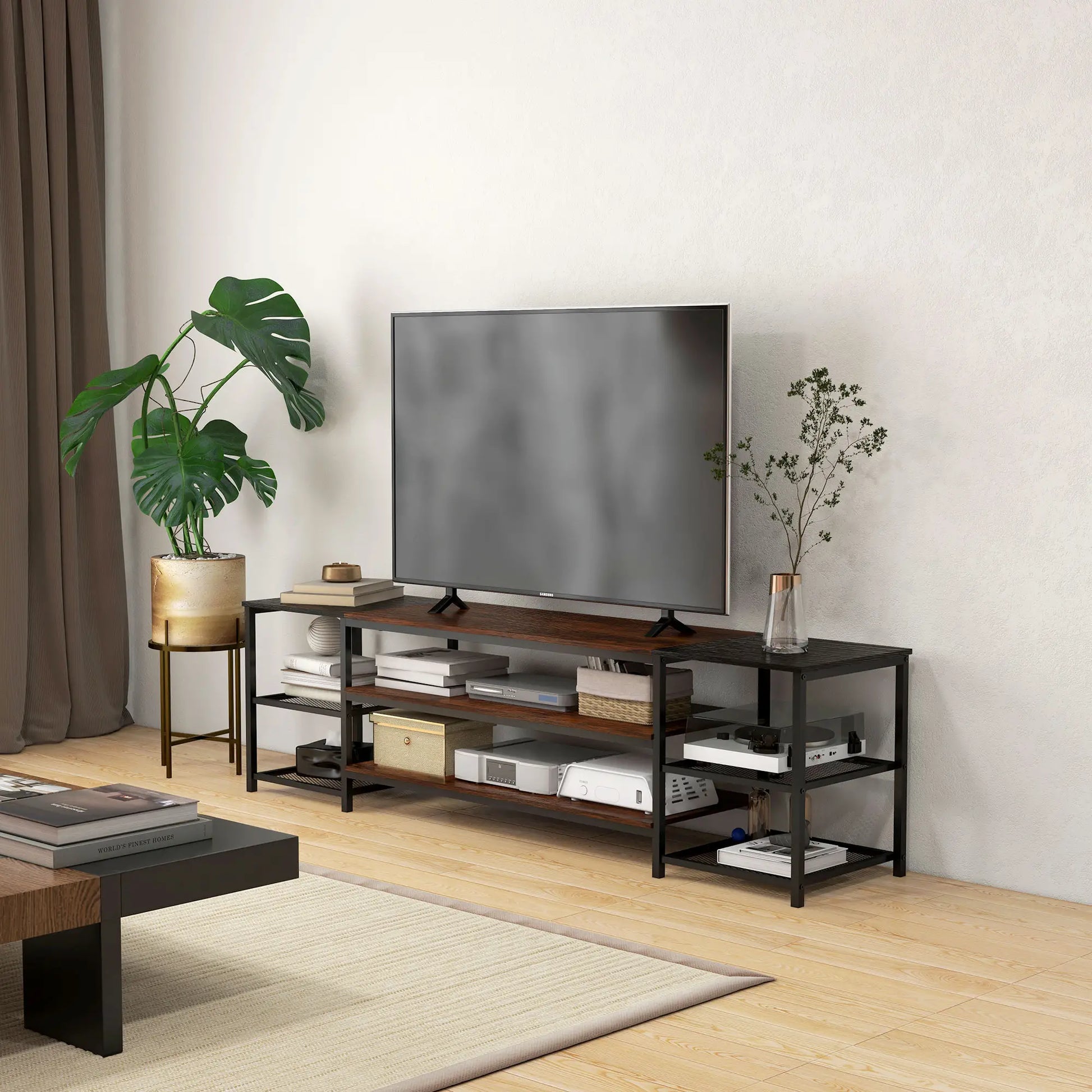 Industrial TV Stand, 80" with Storage Shelf, Steel Frame TV Stands at Gallery Canada