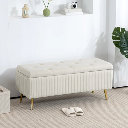 43 Inch Storage Ottoman Bench, Steel Legs, Padded Seat, Beige Storage Ottomans & Benches at Gallery Canada