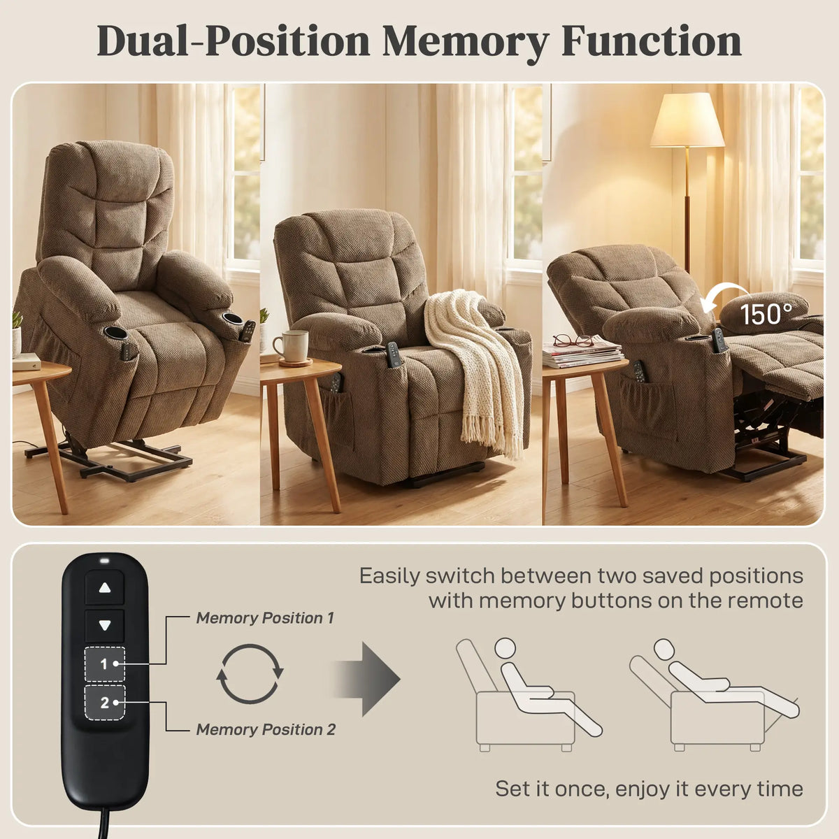 Electric Lift Recliner Chair, Massage, Side Pockets, Cup Holders, Remote, Brown Electric Power Lift Chairs at Gallery Canada