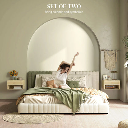 Floating Nightstand Set of 2, Wall Mounted Bedside Table with Drawer, Natural Wood Bedside Tables at Gallery Canada