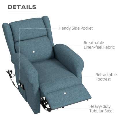 Wingback Lift Chair, Power Recliner with Footrest, Remote, Side Pockets, Blue Electric Power Lift Chairs at Gallery Canada