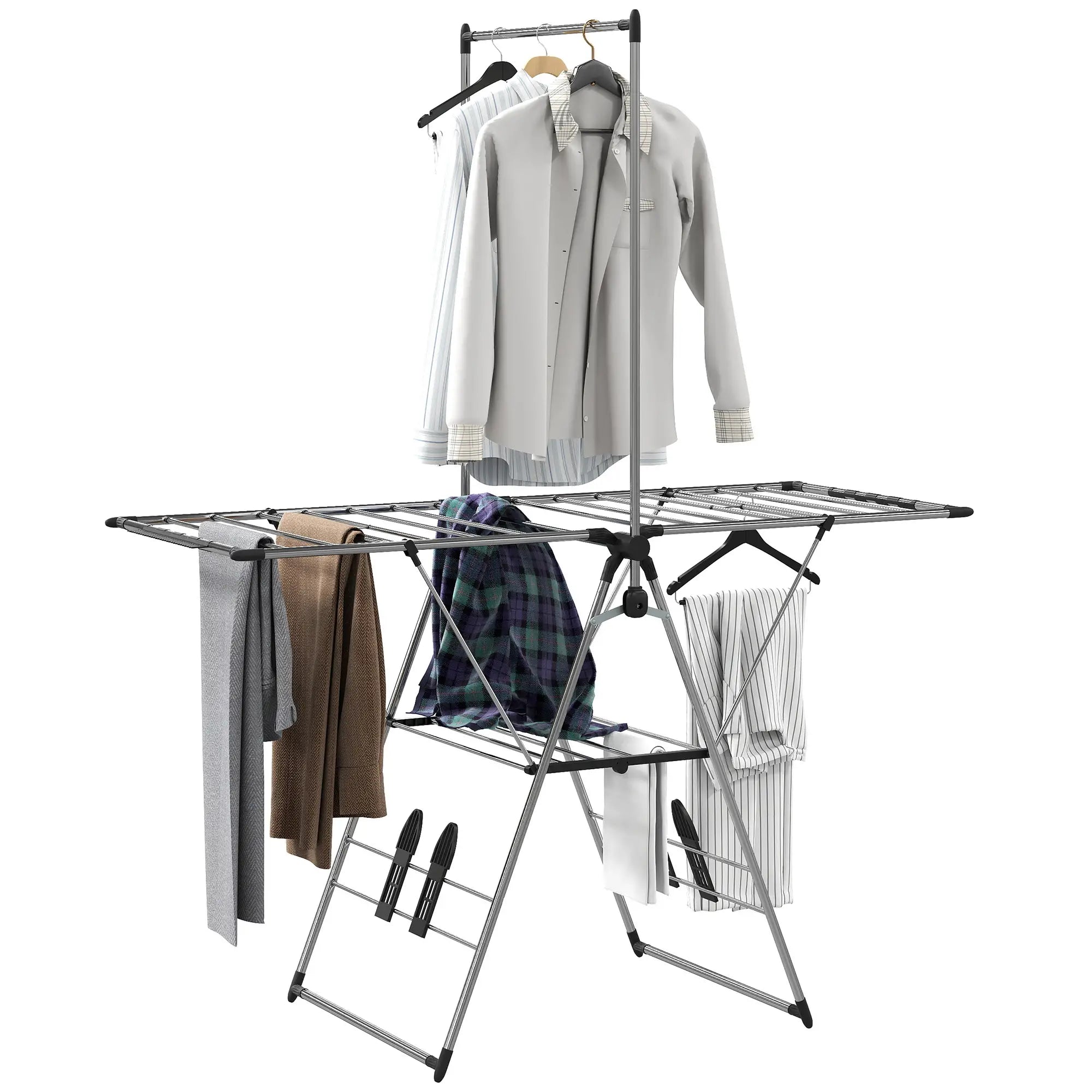 Foldable Stainless Steel Clothes Drying Rack, Adjustable Gullwings, Silver Bath Accessories at Gallery Canada