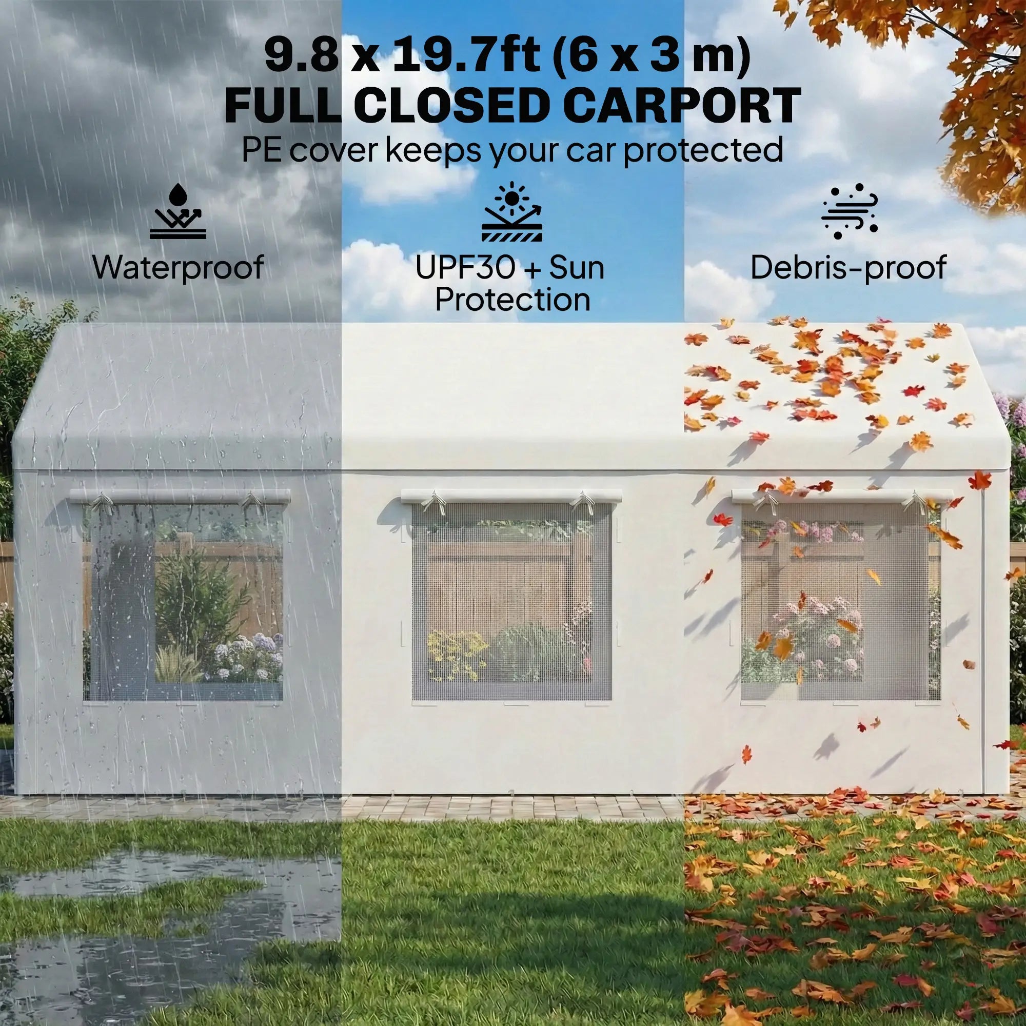 10' x 20' Heavy Duty Carport, Adjustable Garage Canopy Tent, White Car Shelters at Gallery Canada