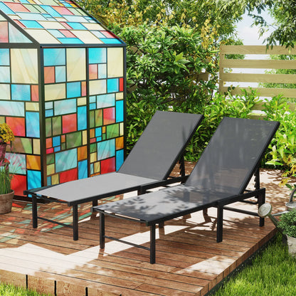 Outdoor Lounge Chair Set Of 2, 5-Position Reclining Chaise With Mesh Seat, Grey Lounger Chairs at Gallery Canada