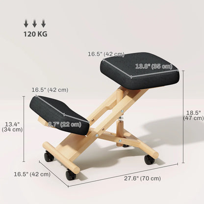 Ergonomic Kneeling Chair, Rubberwood Frame, Rolling Wheels, Black Office Chairs at Gallery Canada