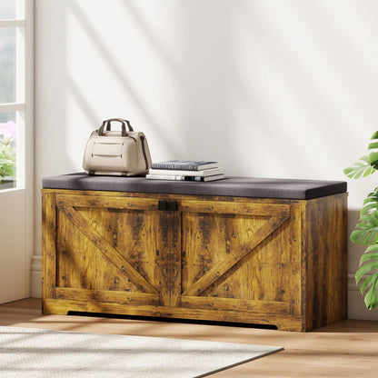 Shoe Storage Bench with Padded Seat, 8 Pairs, Rustic Brown, Brown Shoe Storage Cabinets & Racks at Gallery Canada