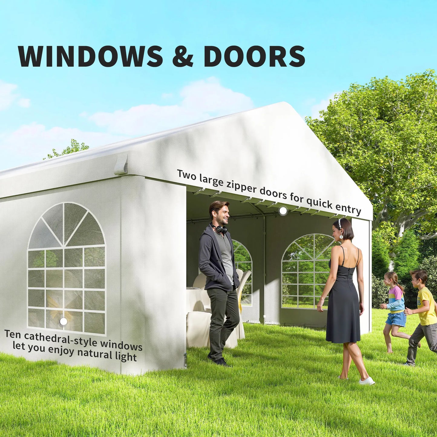 16'x32' Heavy Duty Party Tent, Portable Garage Canopy, White Canopy Tents at Gallery Canada