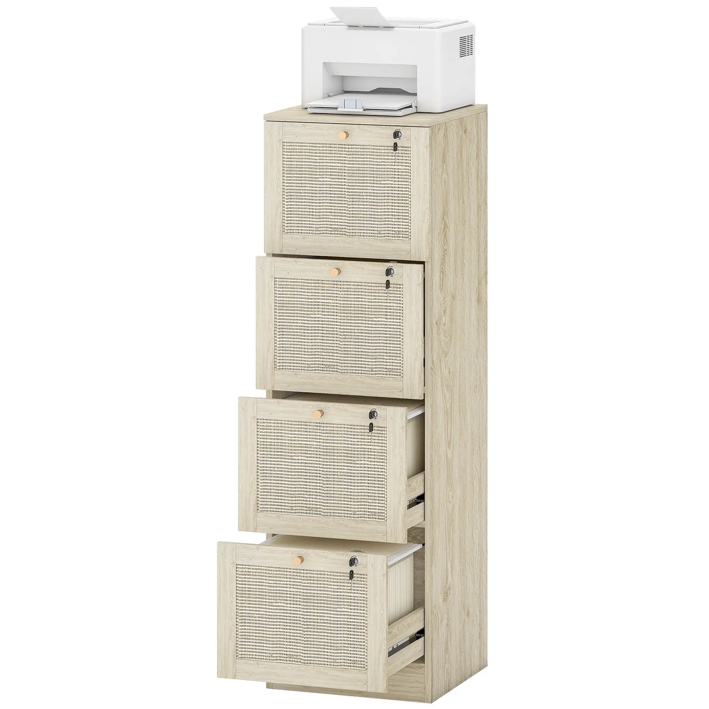 4 Drawer Filing Cabinet with Lock, Boho File Cabinet, A4 Letter Size, Oak Office Cabinets & Cupboards Oak at Gallery Canada