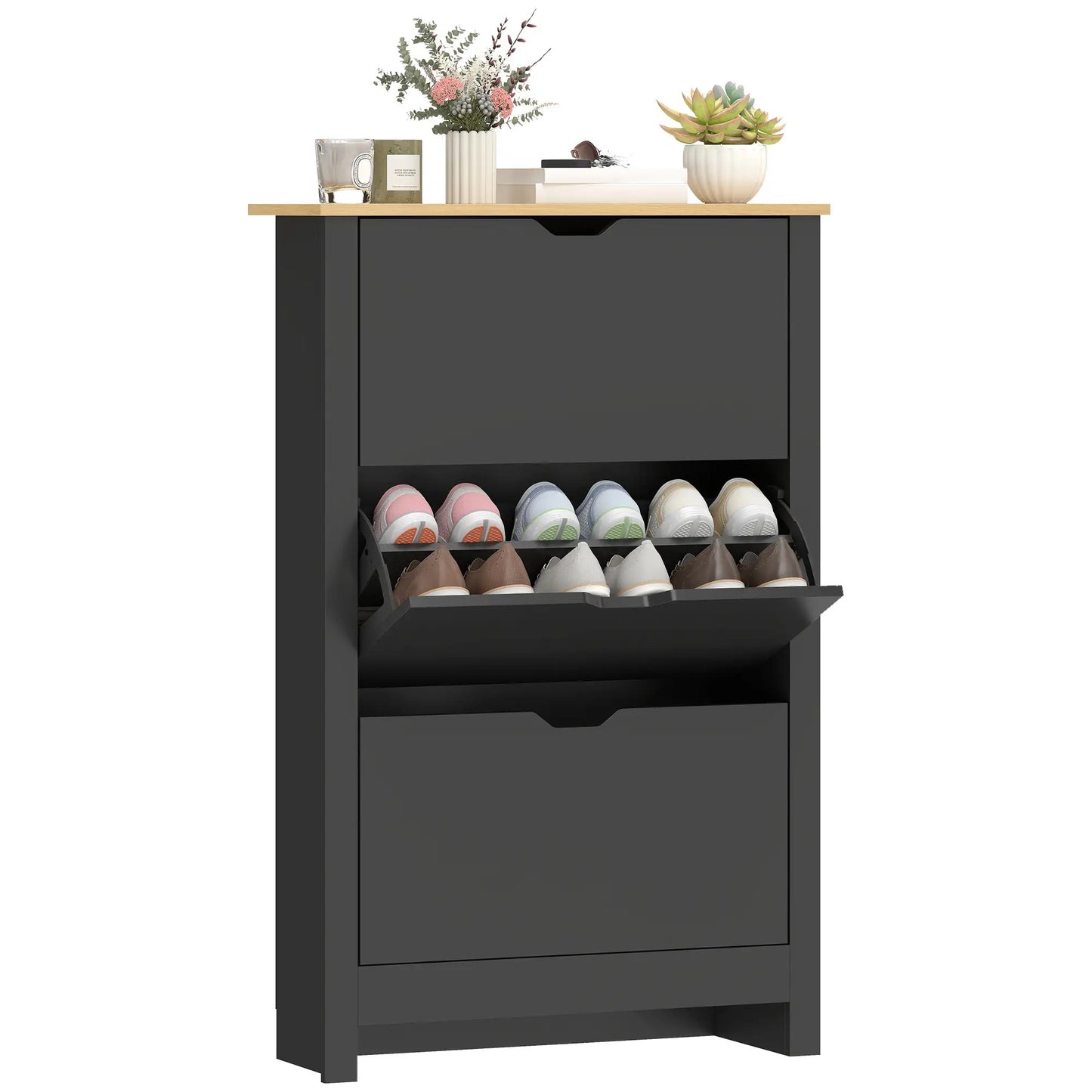 Shoe Storage Cabinet, 3 Flip Drawers, Adjustable Shelves, Black Shoe Storage Cabinets & Racks at Gallery Canada