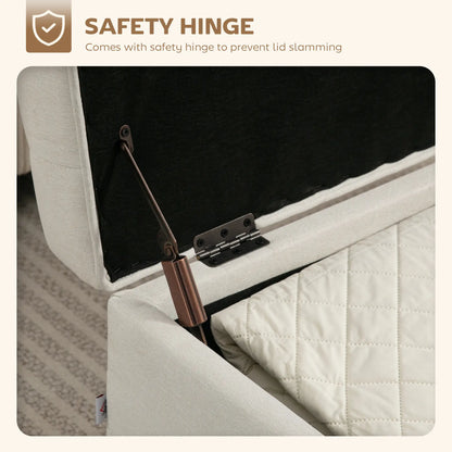 Storage Ottoman Bench with Lift-Up Lid, Wood Legs, Cream White Storage Ottomans & Benches at Gallery Canada