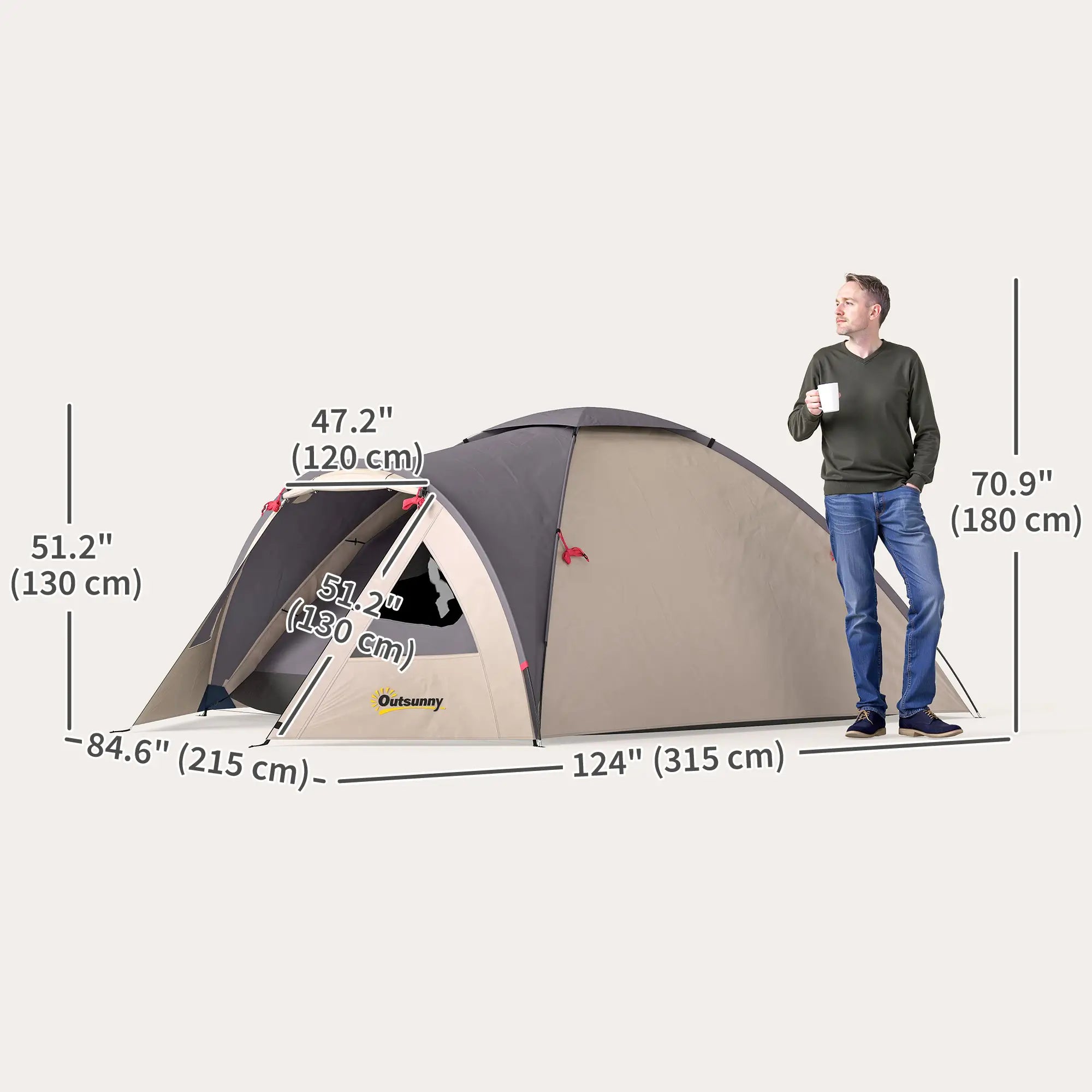 3 Person Camping Tent, Waterproof Dome, Bedroom, Porch, Khaki Camping Tents at Gallery Canada