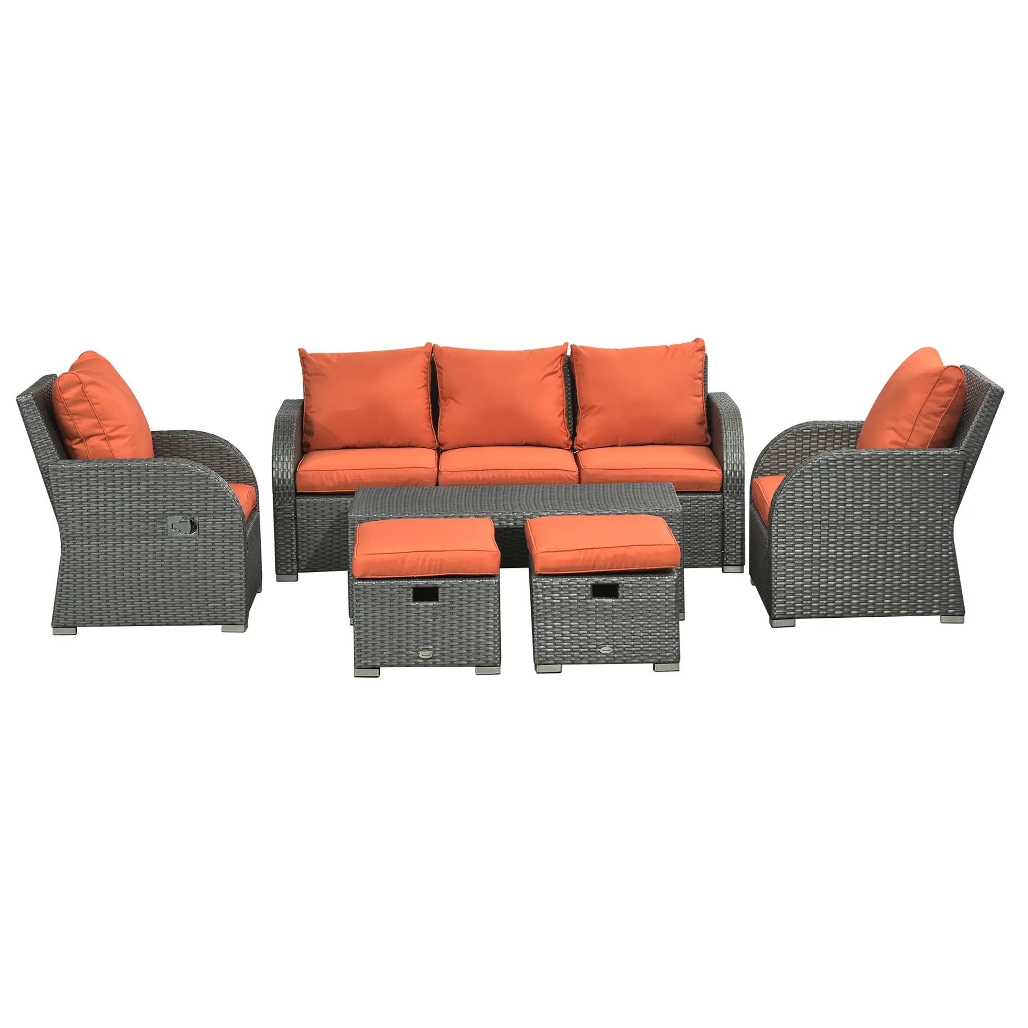 6-Piece PE Wicker Patio Sectional Set, Sofa, 2 Chairs, 2 Footstools, Table, Orange Patio Furniture Sets at Gallery Canada