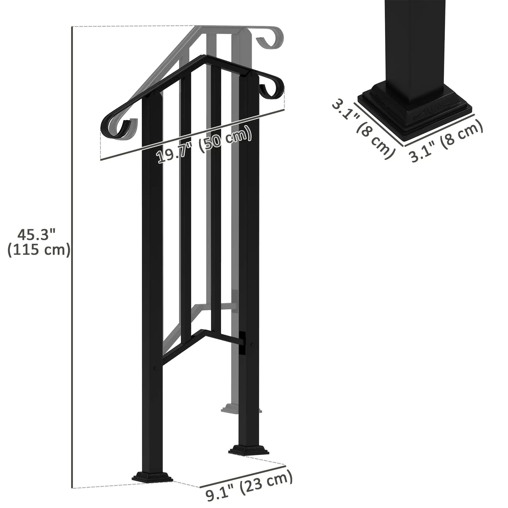 Outdoor Step Handrails, Metal Stair Railing, With Installation Kit, Black Garden Decor at Gallery Canada