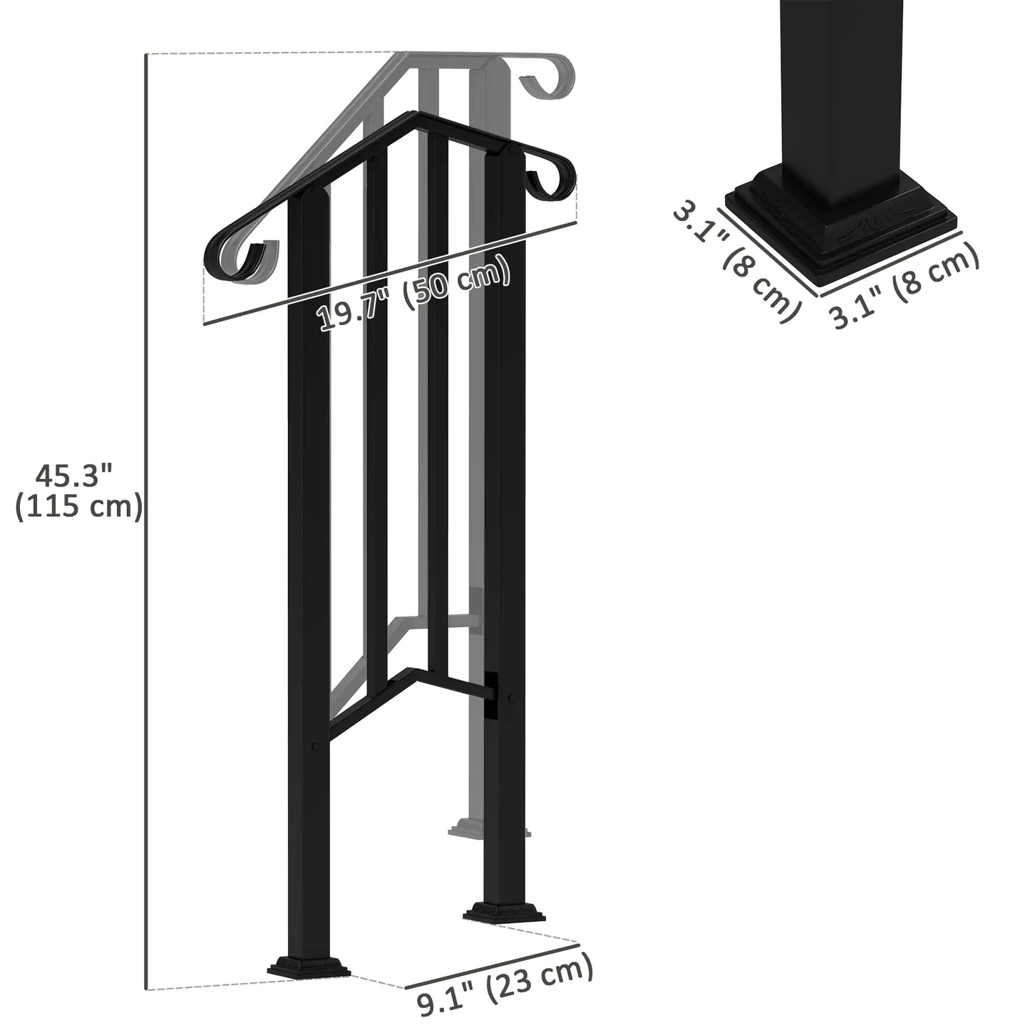 Outdoor Step Handrails, Metal Stair Railing, With Installation Kit, Black Garden Decor at Gallery Canada