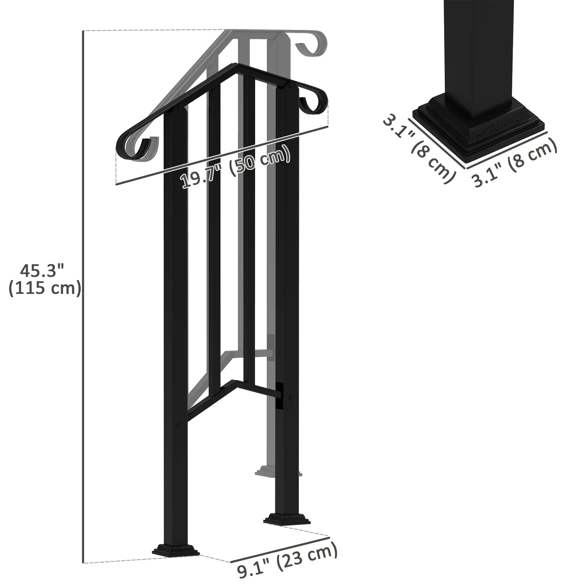 Outdoor Step Handrails, Metal Stair Railing, With Installation Kit, Black Garden Decor at Gallery Canada