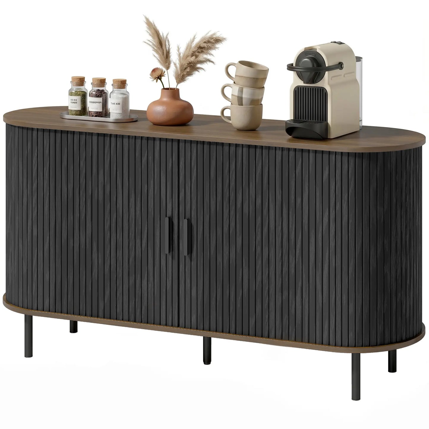 Fluted Sideboard Buffet Cabinet, 55", Black