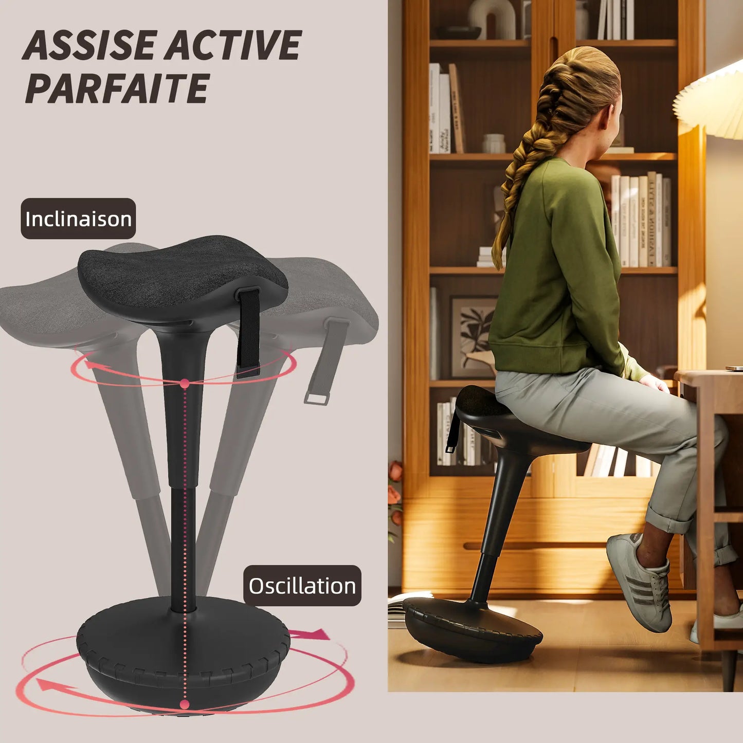 Swivel Standing Desk Chair, Adjustable Ergonomic Stool, Black Office Chairs at Gallery Canada