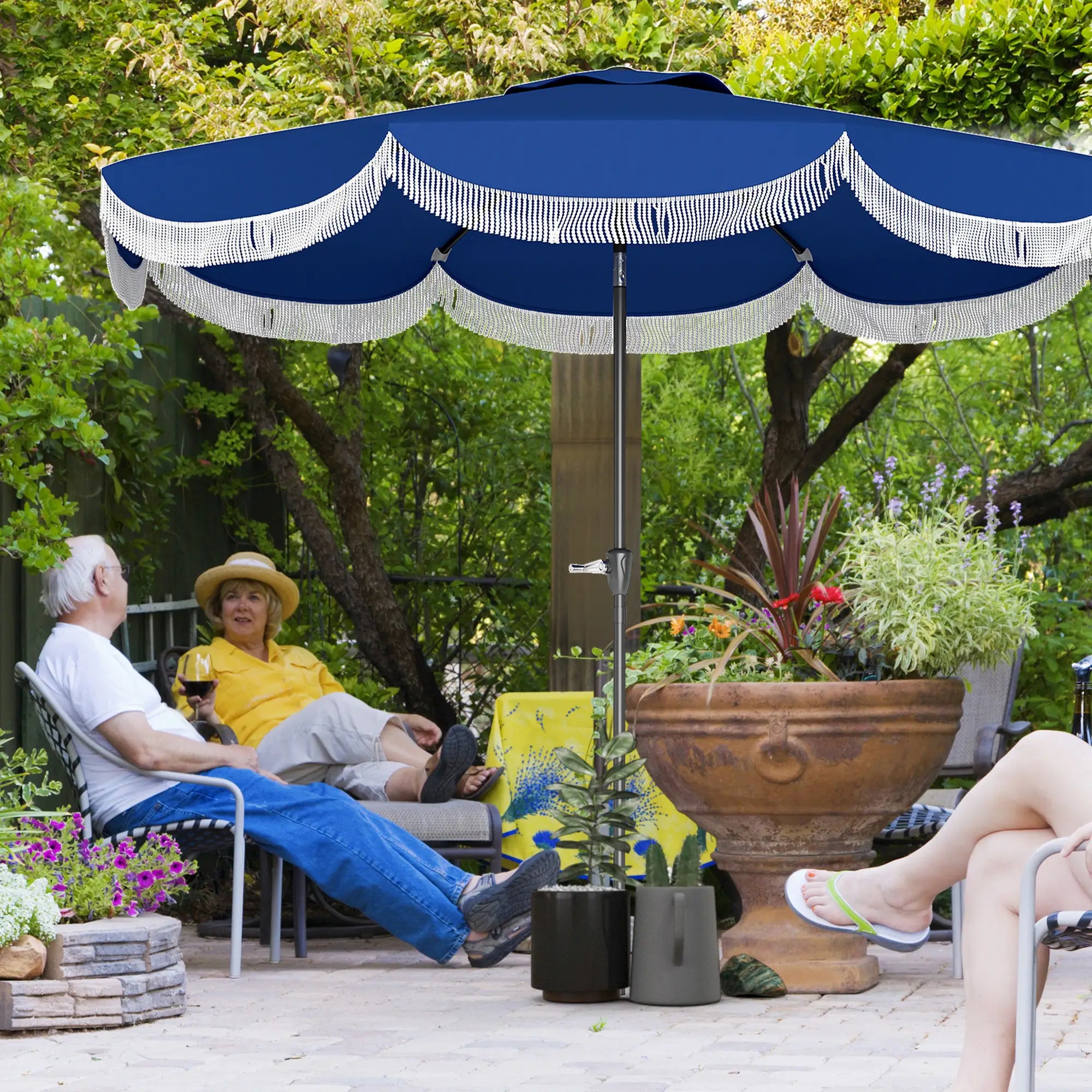 9FT Patio Umbrella, UPF 30+, Crank, 8 Ribs, Push Button Tilt, Blue Patio Umbrellas at Gallery Canada