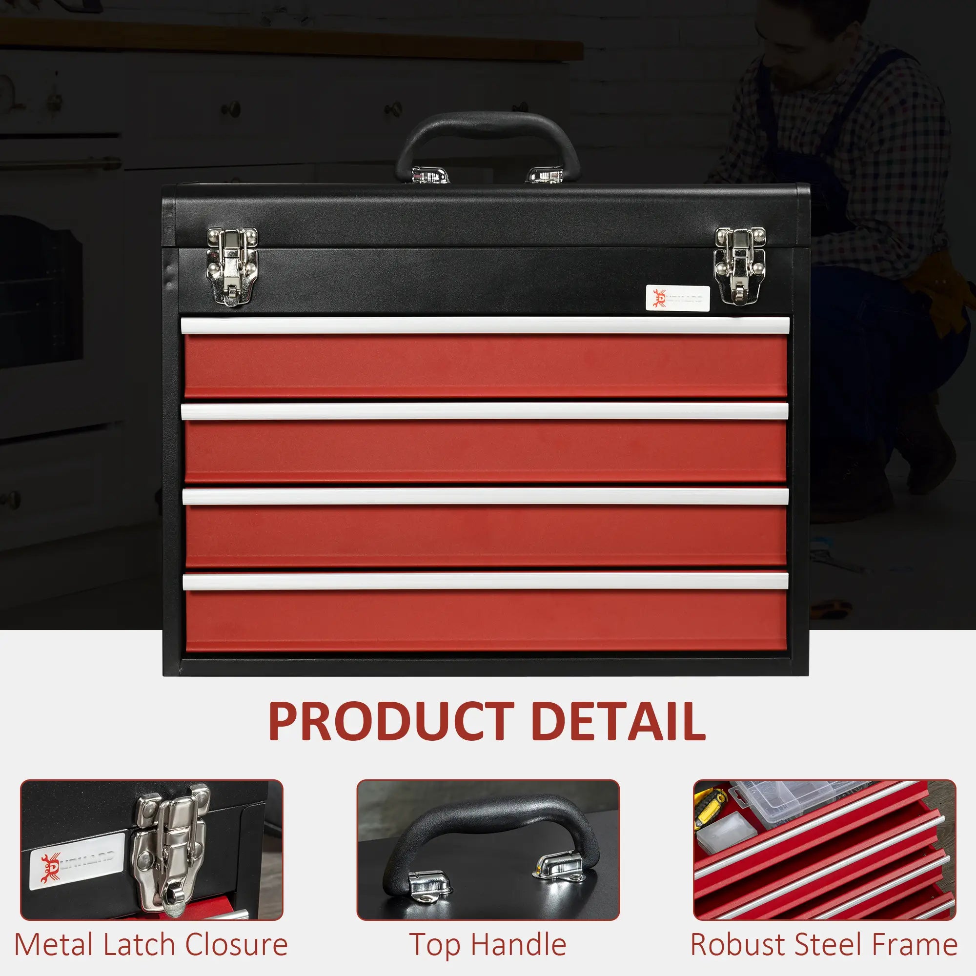 Lockable Tool Chest Set, 7 Drawer Cabinet with Wheels, 4 Drawer Portable, Red Tool Organizers at Gallery Canada