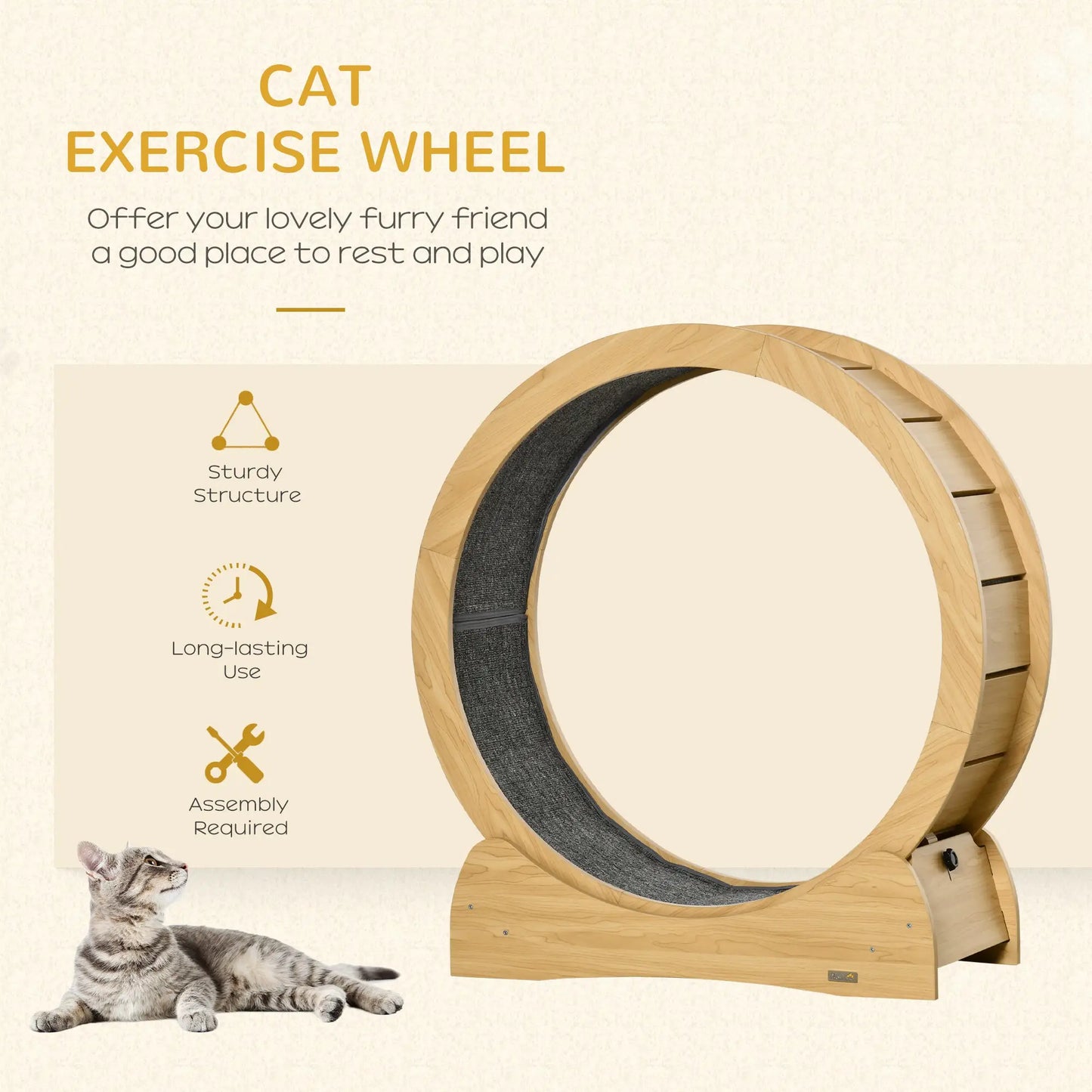 Cat Running Wheel, Exercise Treadmill with Brake, Carpeted, Natural Cat Climbing Wall at Gallery Canada