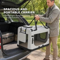 Soft-Sided Pet Carrier Bag, Portable Travel, Light Grey