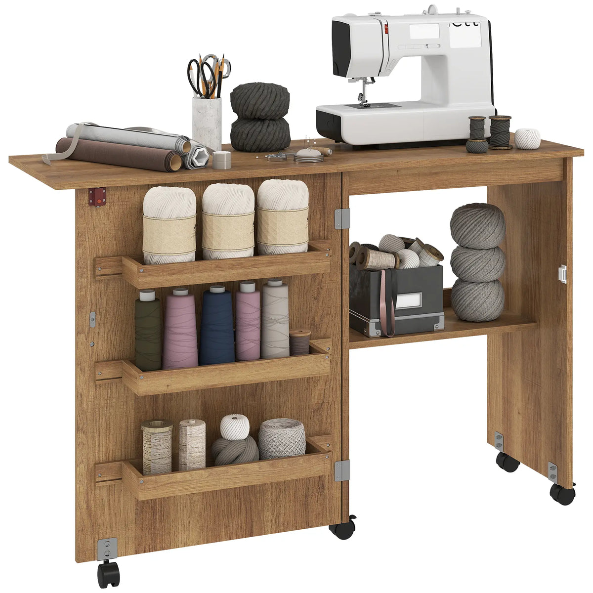 Sewing Machine Cabinet, Folding Table with Storage, Brown Storage Cabinets at Gallery Canada