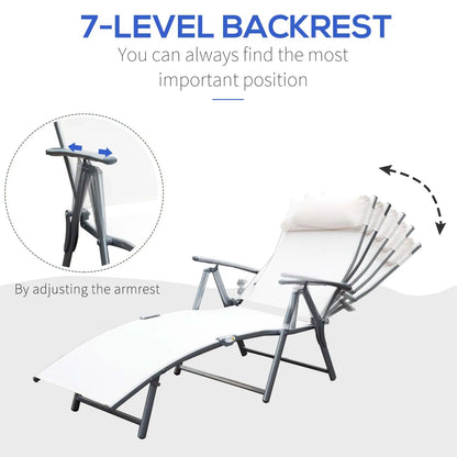 Heavy Duty Adjustable Folding Chair, Outdoor Sun Lounger, 7 Positions, Cream