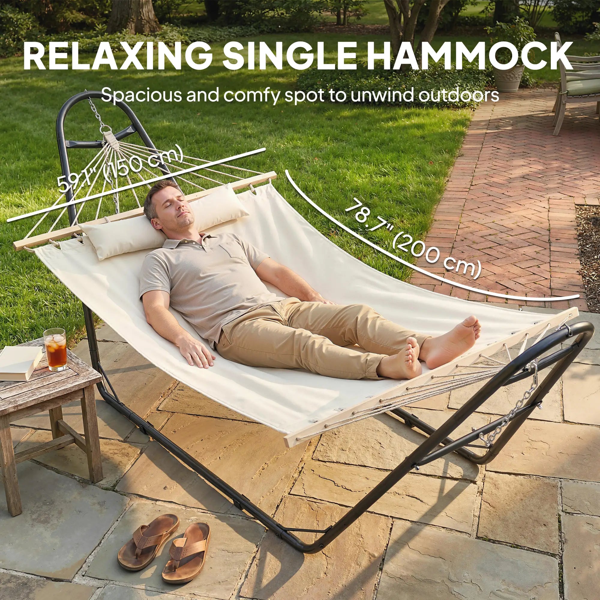 Heavy Duty Camping Hammock With Stand, Detachable Pillow, 264 Lbs, Cream White Camping Hammocks at Gallery Canada