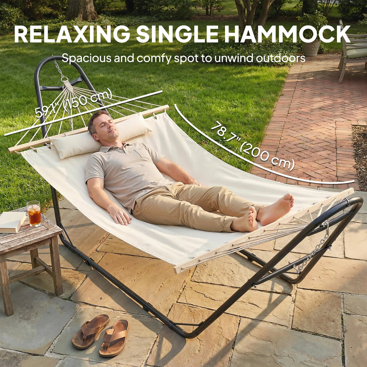 Heavy Duty Camping Hammock With Stand, Detachable Pillow, 264 Lbs, Cream White Camping Hammocks at Gallery Canada