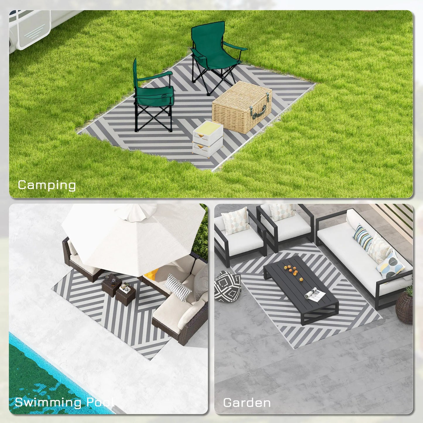 Reversible Outdoor RV Rug, Patio Floor Mat, 6' x 9', Grey and Cream Garden Decor at Gallery Canada