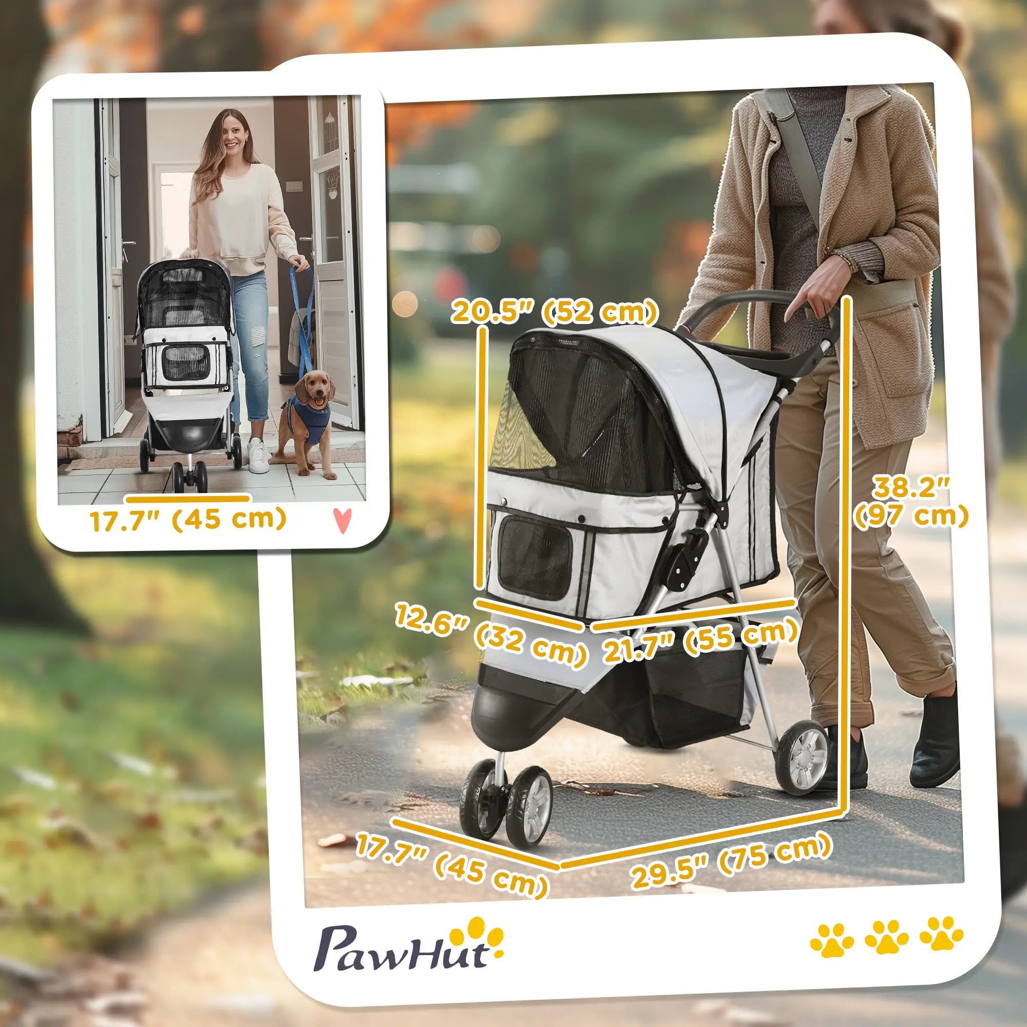 3 Wheel Foldable Dog Stroller, Storage Basket, Adjustable Canopy, Cupholder, Grey Dog Bike Trailers & Strollers at Gallery Canada