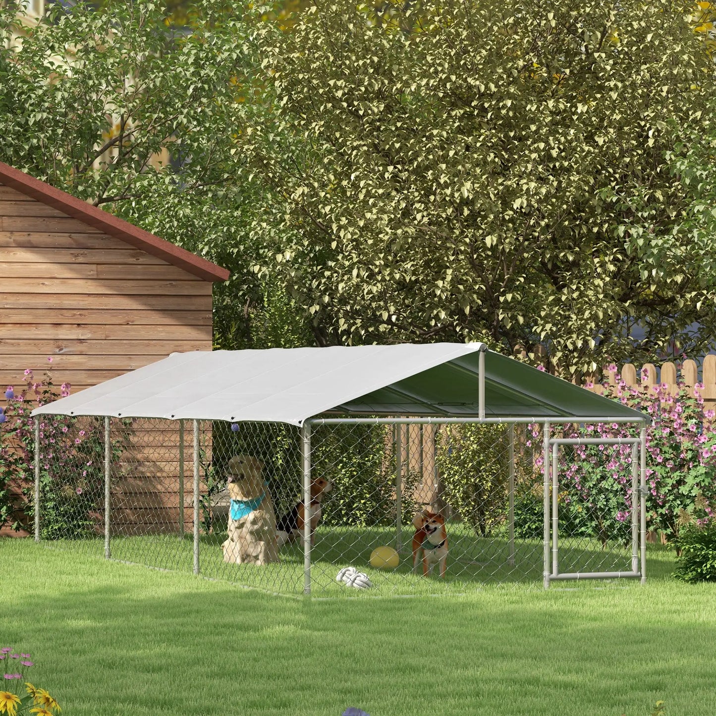 19.7' x 7.5' x 4.9' Outdoor Dog Kennel, Waterproof UV Resistant Cover, Silver Houses, Kennels & Pens at Gallery Canada