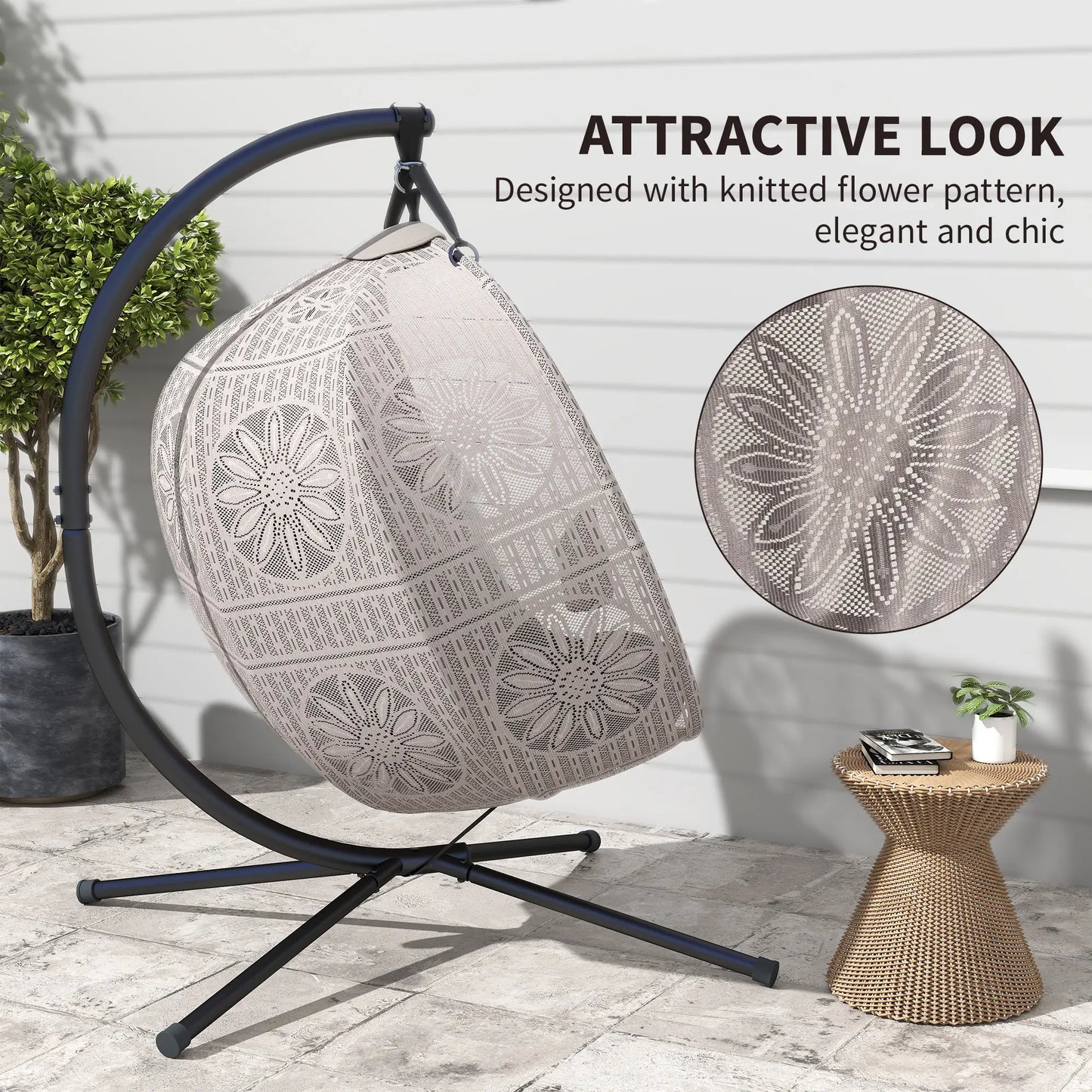 Hanging Egg Chair With Stand, Dark Grey Patio Swings with Stand at Gallery Canada