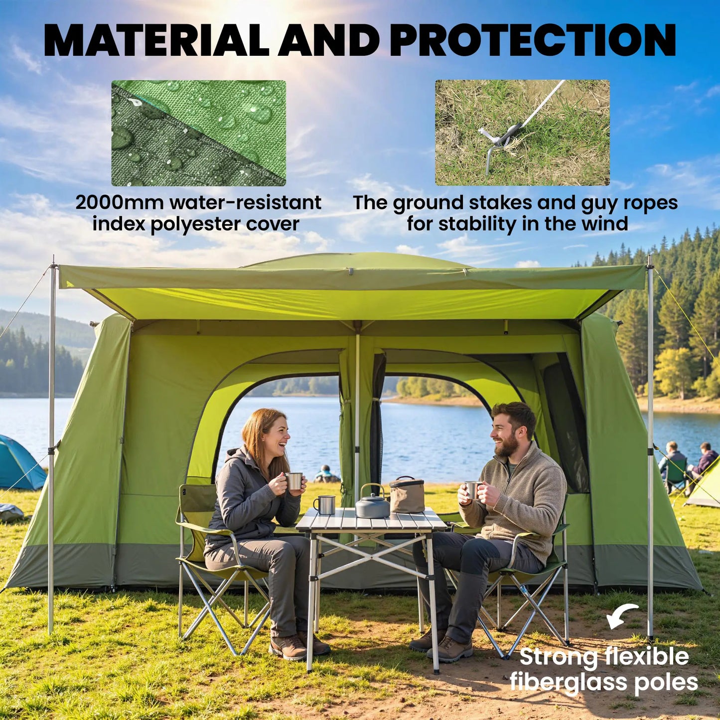 Tunnel Tent Camping Shelter, Two Rooms, Lamp Hook, Portable, Green Camping Tents at Gallery Canada