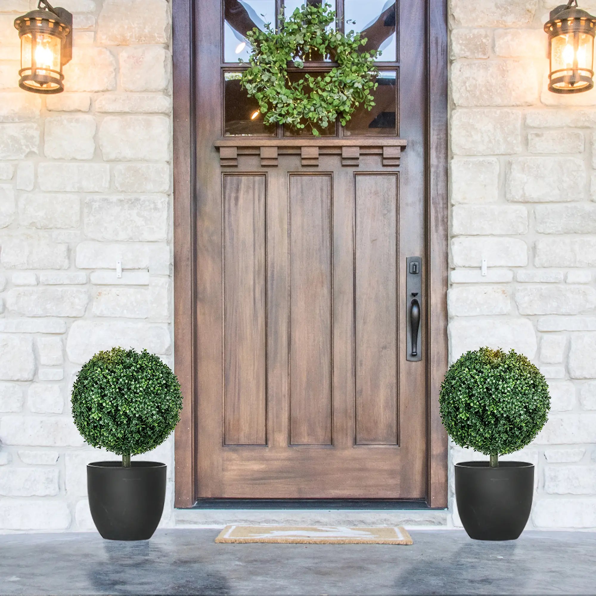 Artificial Boxwood Trees, Set of 2 Ball Topiary, UV Resistant Artificial Trees at Gallery Canada