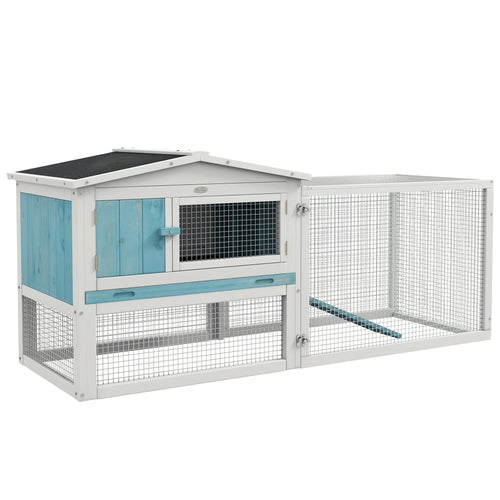 Wooden Rabbit Hutch, Guinea Pig House, Removable Tray, Openable Roof, Blue