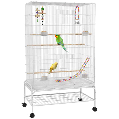 52" Bird Cage With Rolling Stand, Toys, For Budgies Canaries, White Bird Cages at Gallery Canada