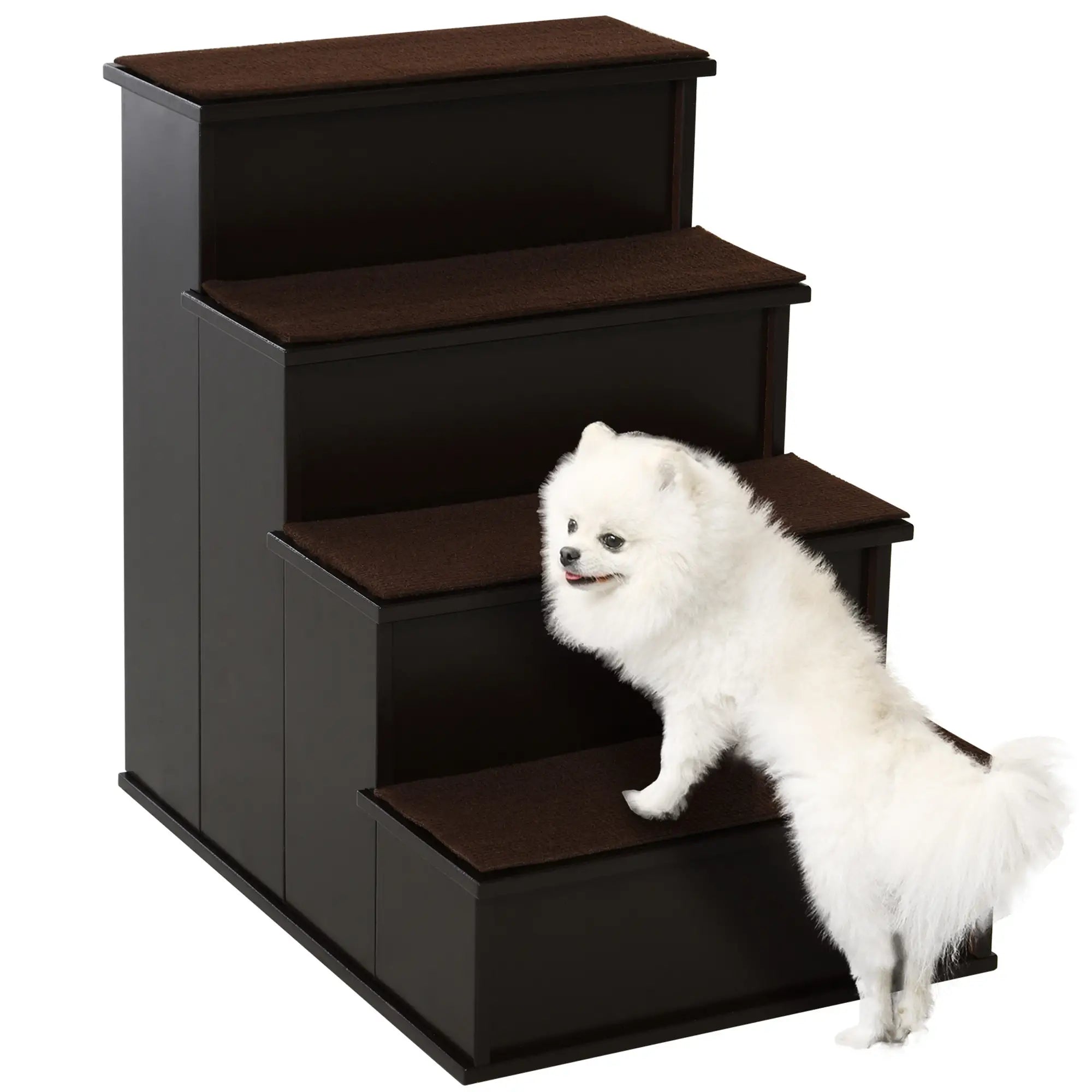 4-Level Wooden Pet Stairs, Non-Slip Carpet, Dark Coffee Dog Stairs Dark Coffee at Gallery Canada