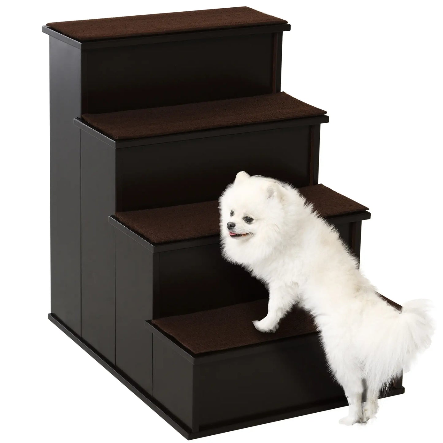 4-Level Wooden Pet Stairs, Non-Slip Carpet, Dark Coffee Dog Stairs Dark Coffee at Gallery Canada
